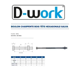 50 Boulons Charpente Tête Hexagonale F/Partiel 12 x 500 mm - 4014/4032 - 5.8 - Galvanisé - D-Work
