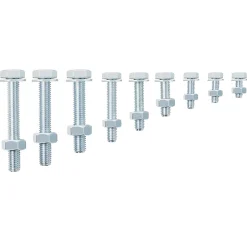 500 boulons tête héxagonale avec écrous et rondelles - assortiment