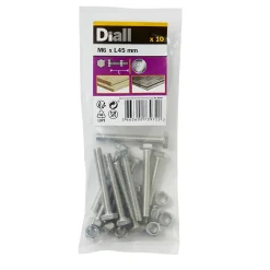 10 boulons tête héxagonale inox 6 x 45 mm