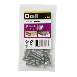 10 boulons tête héxagonale inox 5 x 20 mm