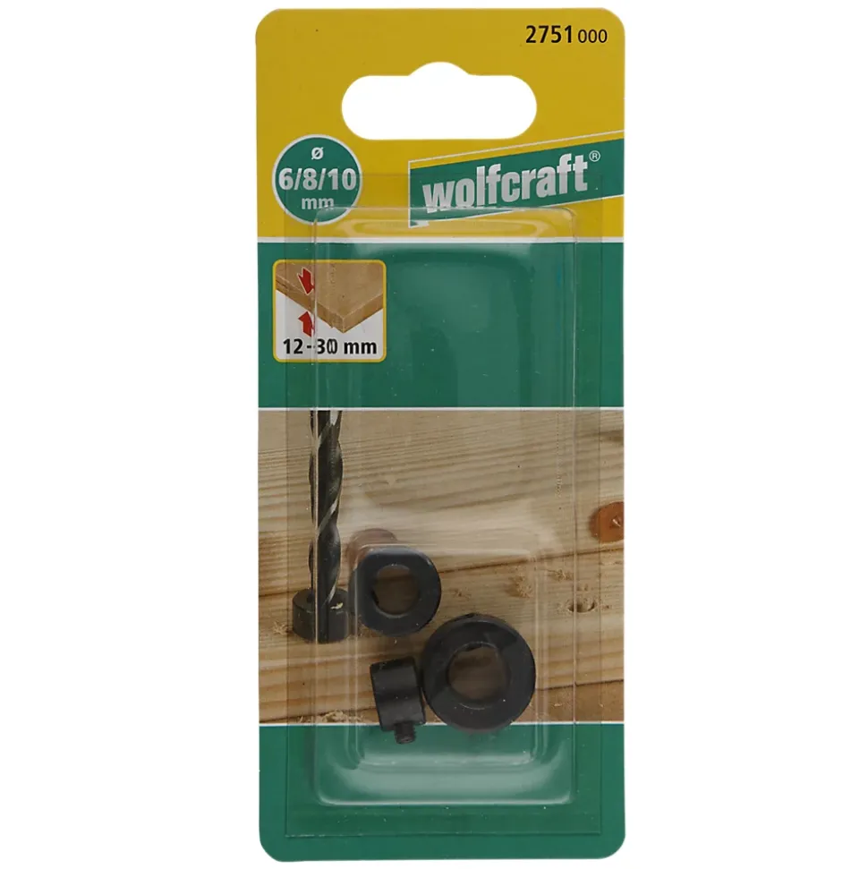 3 butées de profondeur Wolfcraft ø6/8/10 mm