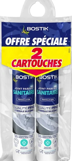 2 cartouches de Joint Parfait sanitaire transparent 280 ml Bostik