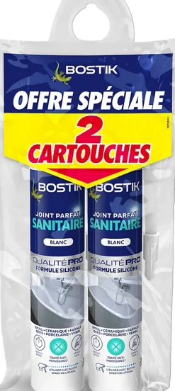 2 cartouches de Joint Parfait sanitaire blanc 280 ml Bostik