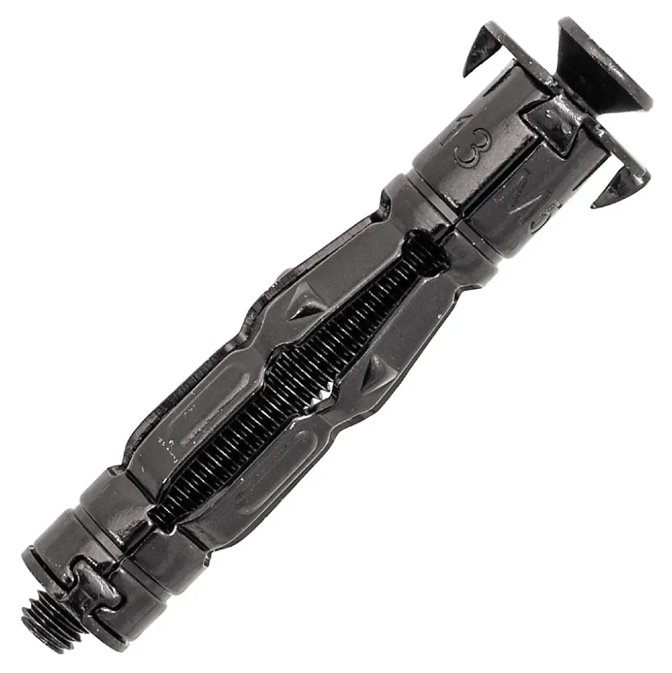 12 chevilles corps creux acier zingué Spyder M6 13mm + vis tête fraisée noires
