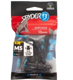 12 chevilles corps creux acier zingué Spyder M5 13mm + vis tête fraisée noir