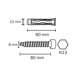 2 chevilles universelles Diall nylon HX Ø12x60mm