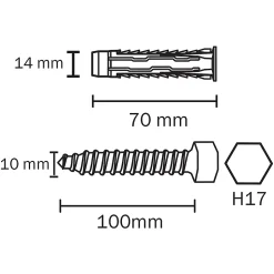 2 chevilles universelles Diall nylon HX Ø14x70mm