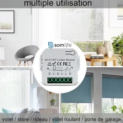 2 Commutateurs SomLife de volet et rideau Wifi Rf Tuya Smart Life Module pour volet roulant 433 mhz et Télécommande
