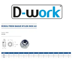 4 Coques de 50 Ecrous Freins Indésserrables M6 mm - DIN 985 - Inox A2 - D-Work