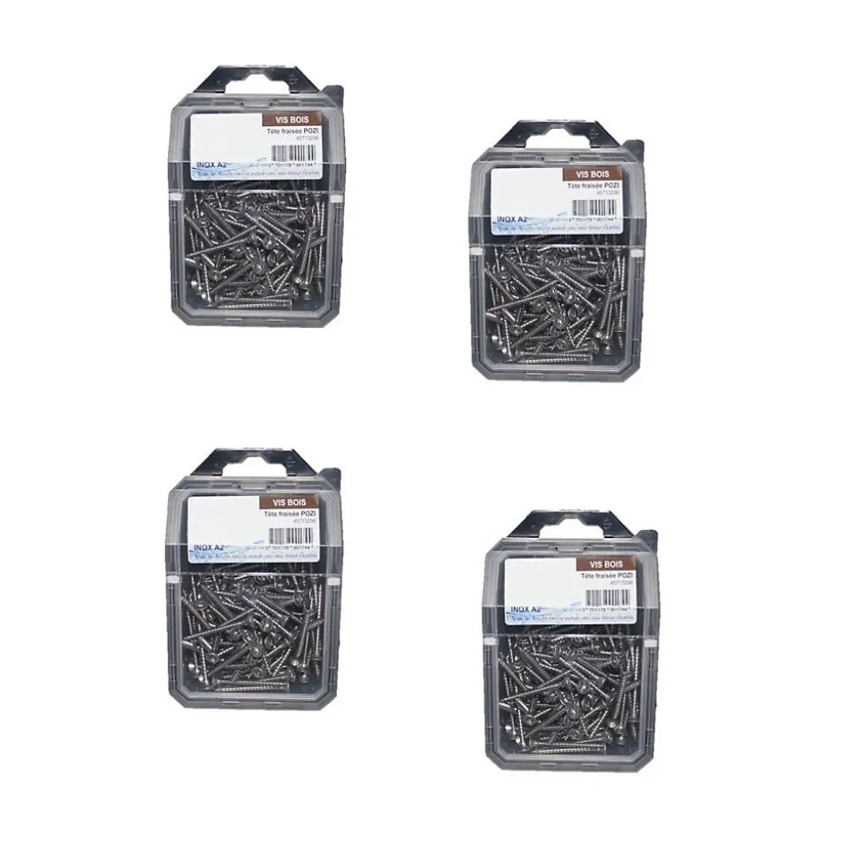 4 Coques de 100 Vis Bois Tête Fraisée Pozidriv 4 x 25 mm - Inox A2 - D-Work