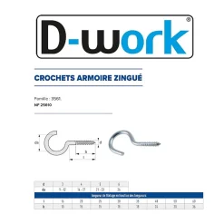 100 Crochets Armoire 5 x 35 mm - NF 25610 - Zingué blanc - D-Work