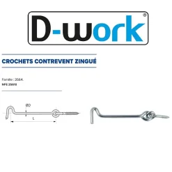 50 Crochets Contrevent 5 x 80 mm - NFE 25610 - Zingué blanc - D-Work