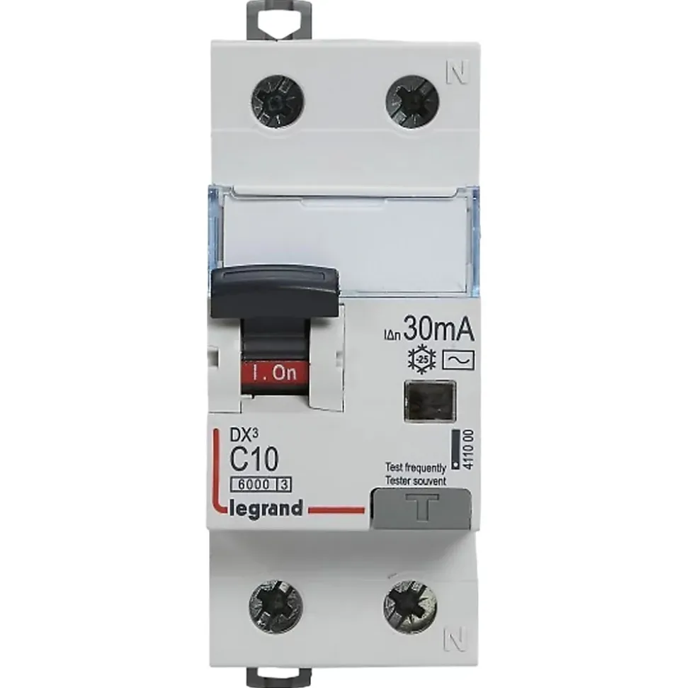 411000 Disjoncteur Différentiel 10a - 30ma - Type Ac - 1p+n - 2 Modules - Neutre à Droite - Auxiliarisable - Legrand