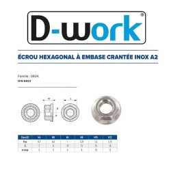 200 Ecrous à Embase Crantée M6 mm - DIN 6923 - Inox A2 - D-Work