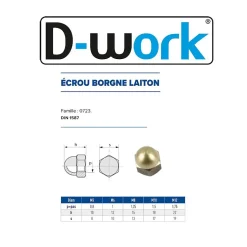 200 Ecrous Borgnes M5 mm - DIN 1587 - Laiton - D-Work
