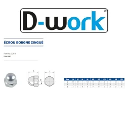 50 Ecrous Borgnes M16 mm - DIN 1587 - Zingué blanc - D-Work