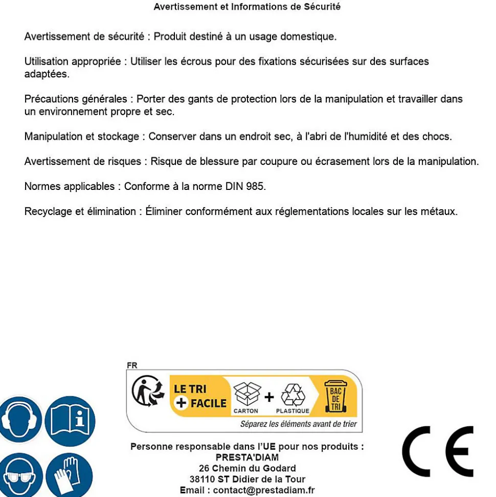 100 Ecrous Freins Indésserrables Bague Nylon M12 mm - DIN 985 - I8I - Zingué blanc - D-Work