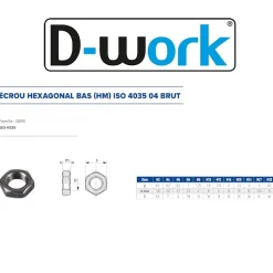 1000 Ecrous Hexagonaux Bas M4 mm - 4035 - 4 - Brut - D-Work
