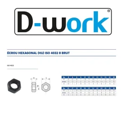 200 Ecrous Hexagonaux HU M4 mm - 4032 - 8 - Brut - D-Work
