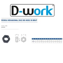 200 Ecrous Hexagonaux HU M8 mm - 4032 - 10 - Brut - D-Work