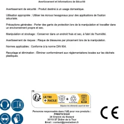 200 Ecrous Hexagonaux HU M3 mm - DIN 934 - Polyamide - D-Work
