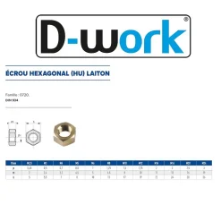 200 Ecrous Hexagonaux HU M5 mm - DIN 934 - Laiton - D-Work