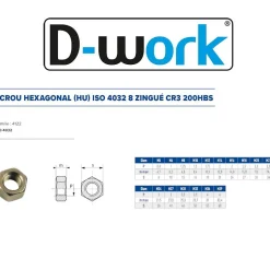 25 Ecrous Hexagonaux HU M24 mm - 4032 - 8 - Zingué CR3 - D-Work