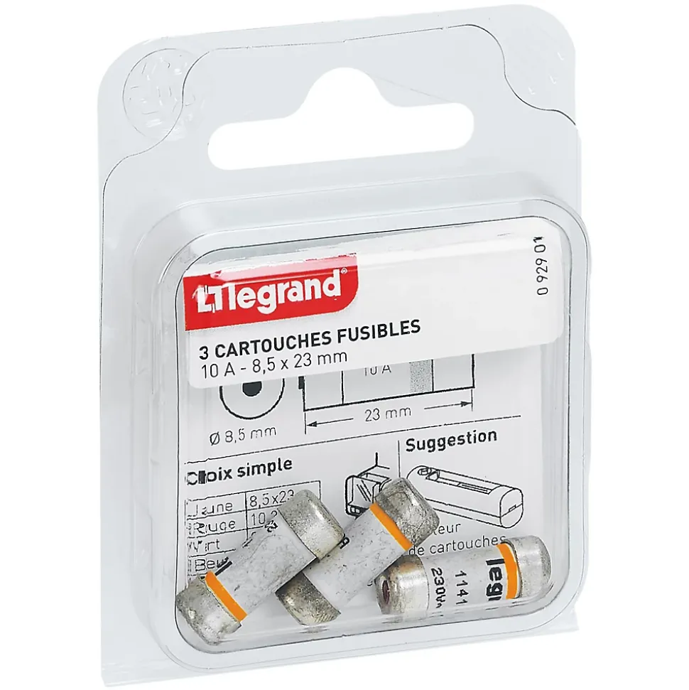 3 fusibles céramique Legrand 8.5 x 23 mm avec voyant