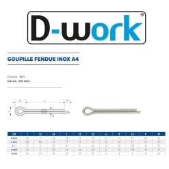 100 Goupilles Fendues D. 4 x 50 mm - DIN 94 - Inox A4 - D-Work
