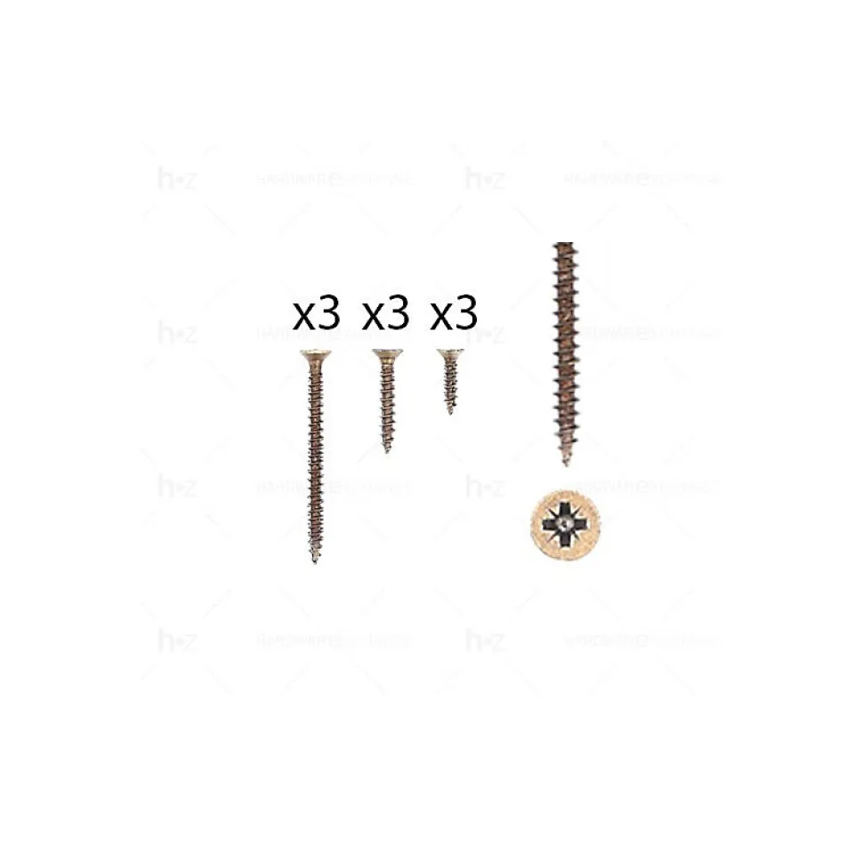 1 kit composés de 3 vis 35x16 + 3 vis 4x25 + 3 vis 4x50 Florence antique, Lot de 6