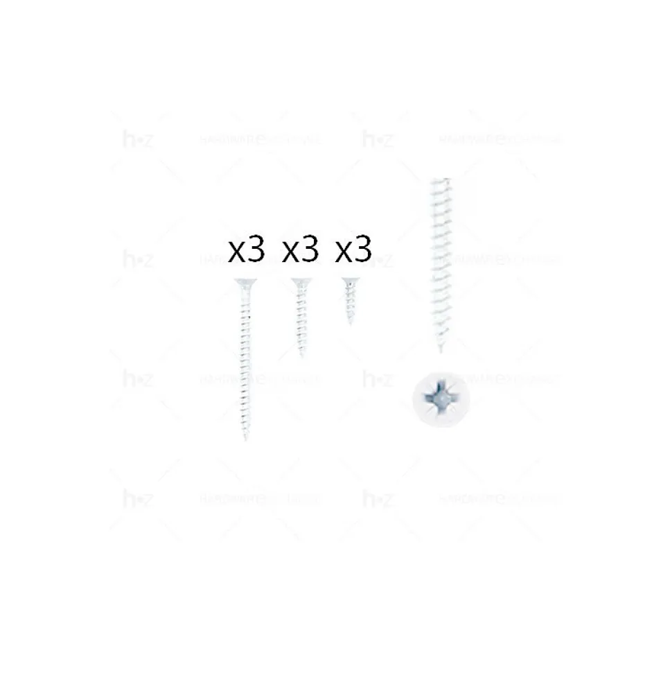 1 kit composés de 3 vis 35x16 + 3 vis 4x25 + 3 vis 4x50 Vernis blanc mat