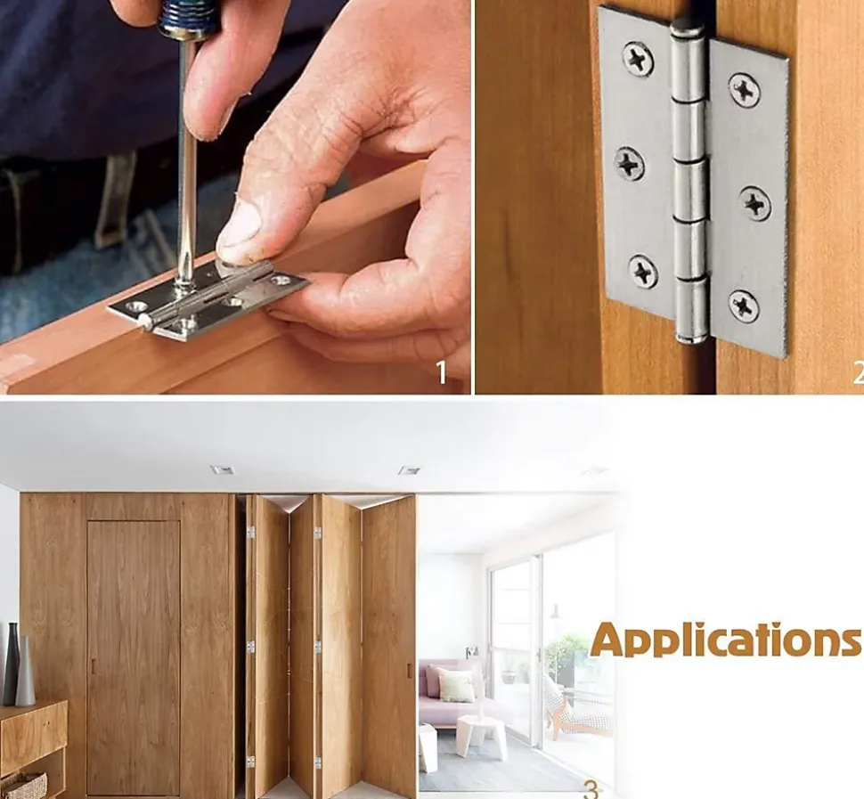 24 pcs en acier inoxydable meubles de maison matériel Charnière de porte Long 44 mm x 34 mm