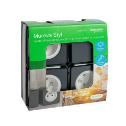 3 prises avec terre + 1 interrupteur va-et-vient Schneider Electric Mureva Styl gris anthracite, lot