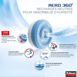 5 recharges neutre pour absorbeur d'humidité Aéro 360° Rubson 20m² + 1 recharge lavande