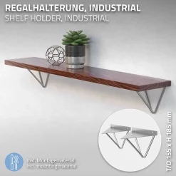 2 Support d'Etagere d'angle triangle en métal gris avec vis 160mm