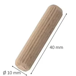 15 tourillons stries Hêtre ø10 mm x l. 40 mm