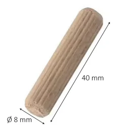 25 tourillons striés Hêtre ø8 mm x L. 40 mm