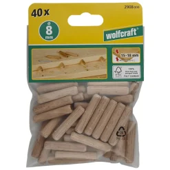 40 tourillons Wolfcraft ø8 x 40 mm Hêtre