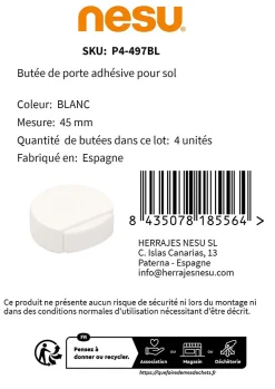 4 Un. Butée de porte adhésive en bois laqué blanc 45x42MM