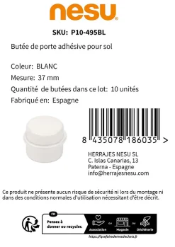 10 Un. Butée de porte adhésive en bois laqué blanc - Diamètre 37MM