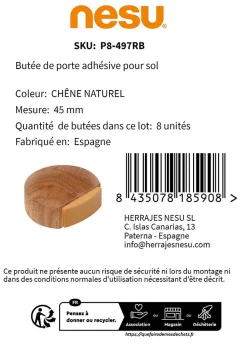 8 Un. Butée de porte adhésive en bois de chêne naturel 45x42MM