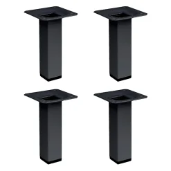 4 un. Pied carré pour meuble en acier 25x25mm hauteur 100mm peinture noire avec embout