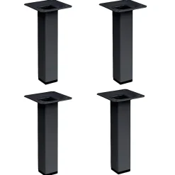 4 un. Pied carré pour meuble en acier 25x25mm hauteur 150mm peinture noire avec embout