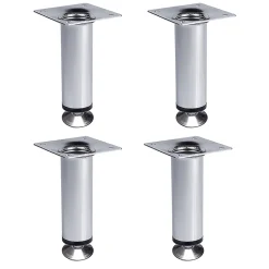 4 un. Pied de meuble rond en acier diamètre 30mm hauteur 100mm chromé avec régulateur de nivellement 15-25mm