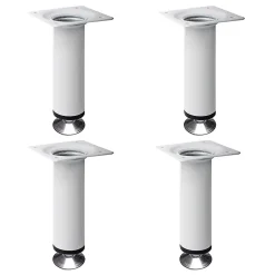 4 un. Pied de meuble rond en acier, diamètre 30 mm, hauteur 100 mm, peinture blanche avec régulateur de nivellement 15-25 mm