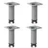 4 un. Pied rond pour meuble en acier, diamètre 30 mm, hauteur 100 mm, peinture aluminium avec régulateur de nivellement 15-25 mm