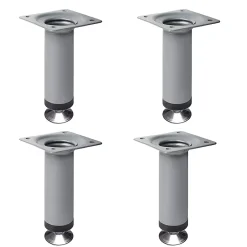 4 un. Pied rond pour meuble en acier, diamètre 30 mm, hauteur 100 mm, peinture aluminium avec régulateur de nivellement 15-25 mm