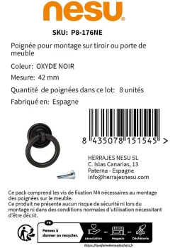 8 Un. poignées de meuble anneau noir rouille tiroir classique - diamètre 32MM