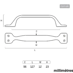 6 Un. poignées de meuble en noir rouille tiroir classique - entraxe 96MM