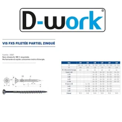 200 Vis Bois FX5 Tête Fraisée Torx F/Partiel 6 x 70 mm - Zingué blanc - D-Work